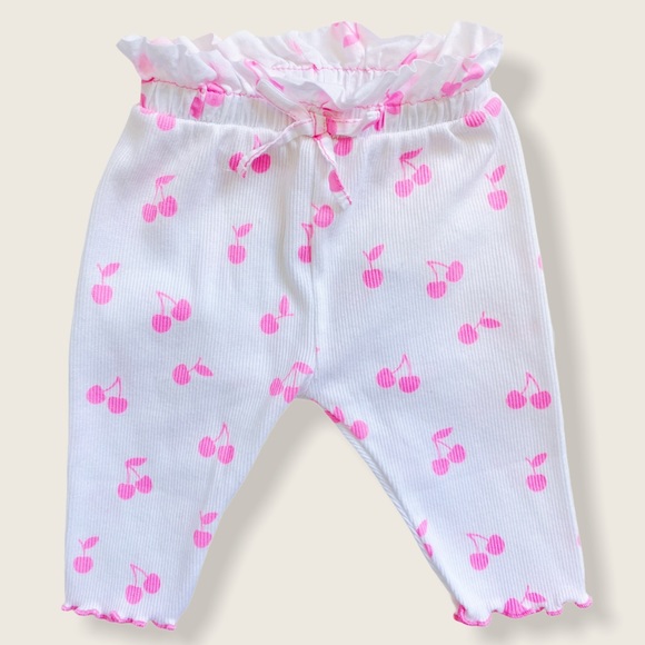 Zara Baby 3-6M White Ribbed Neon Cherry Print Leggings - Picture 1 of 4